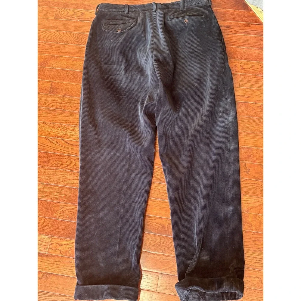Polo Ralph Lauren Mens Navy Blue Corduroy Pleated Cuffed Pants 36/32